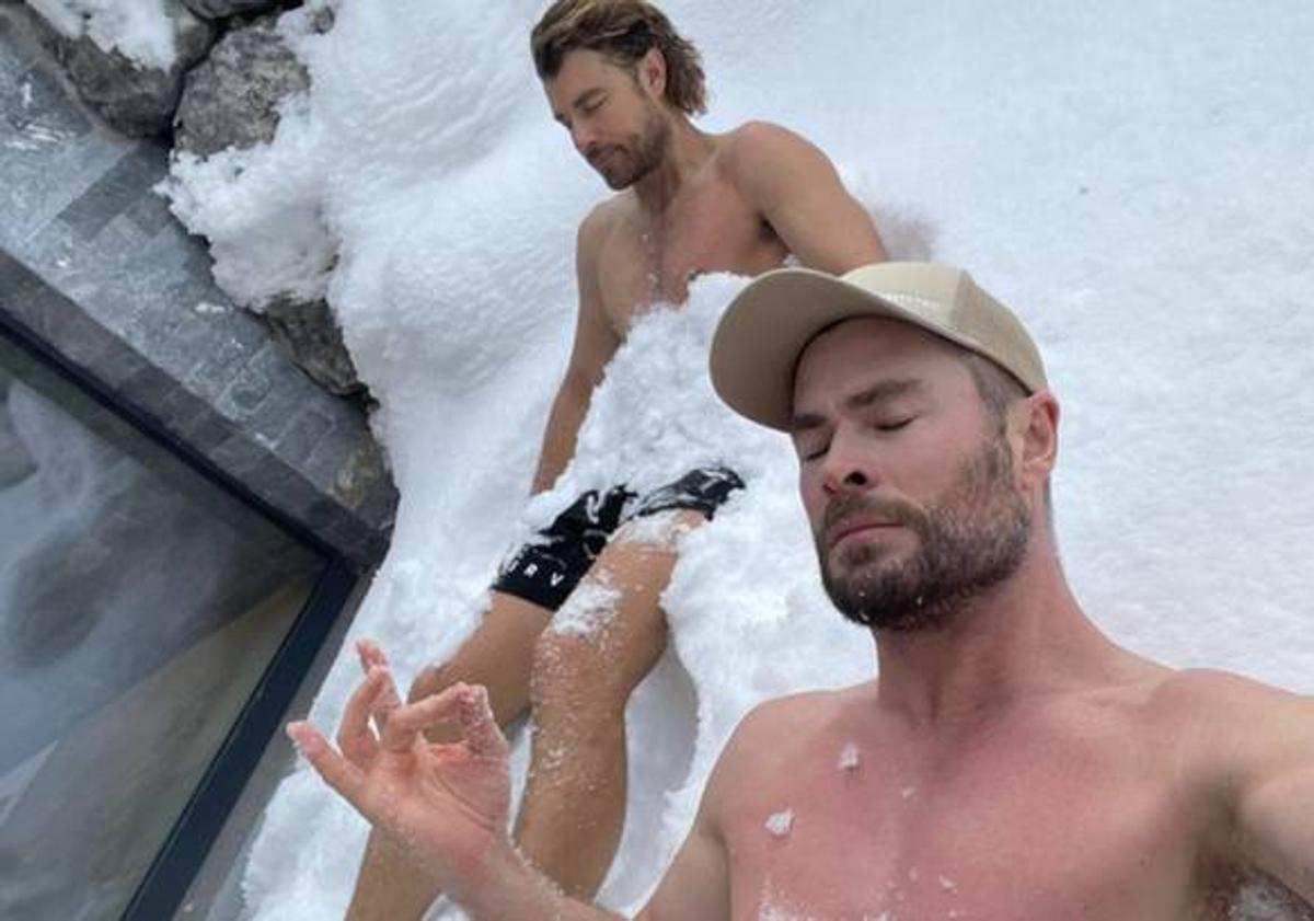 Imagen principal - Arriba, el actor de Thor, Chris Hemsworth. Abajo, Lady Gaga y el inventor del método de baños de hielo, Wim Hoff.