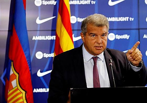 El presidente del Barcelona, Joan Laporta, en conferencia de prensa.