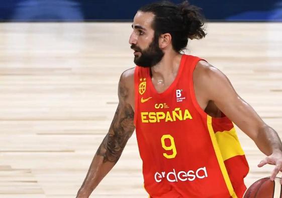 Ricky Rubio, durante un partido con la selección española de baloncesto.