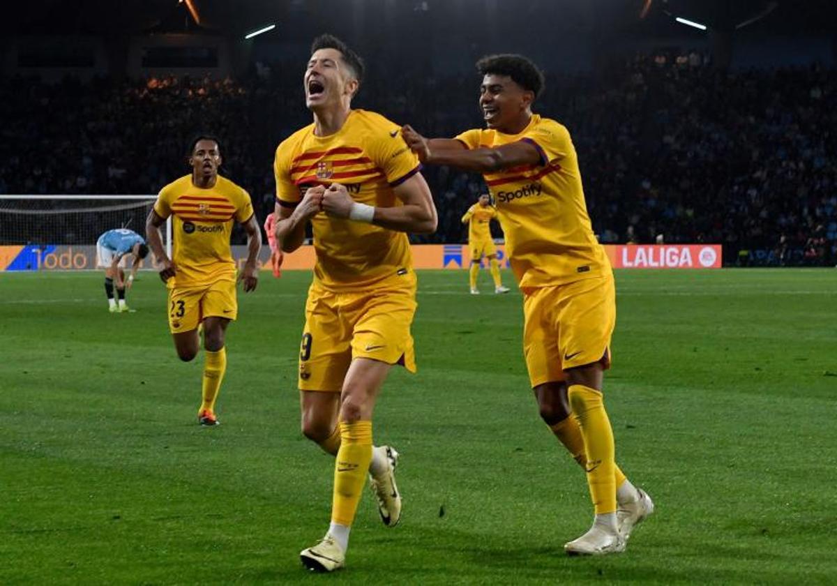 Robert Lewandowski celebra el gol del triunfo ante el Celta.