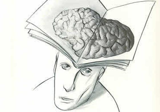 Dibujo hombre con cerebro expuesto