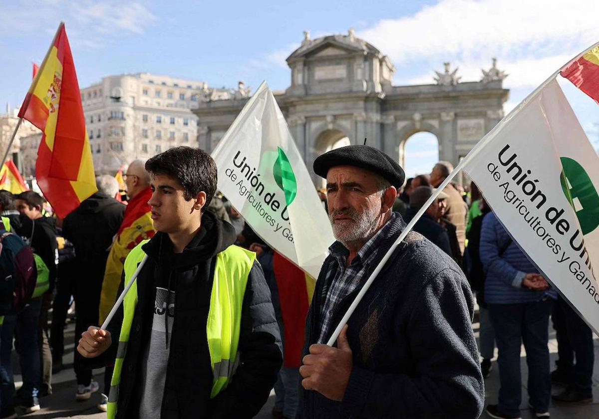 Protesta que los agricultores realizaron el miércoles pasado en Madrid.