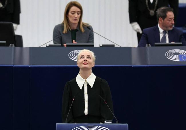 Julia Naválnaya durante su intervención en el Parlamento Europeo.