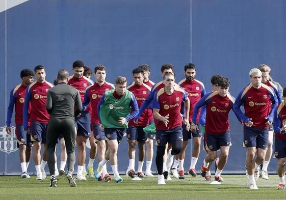 Los jugadores del Barça, preparando el partido ante el Athletic.