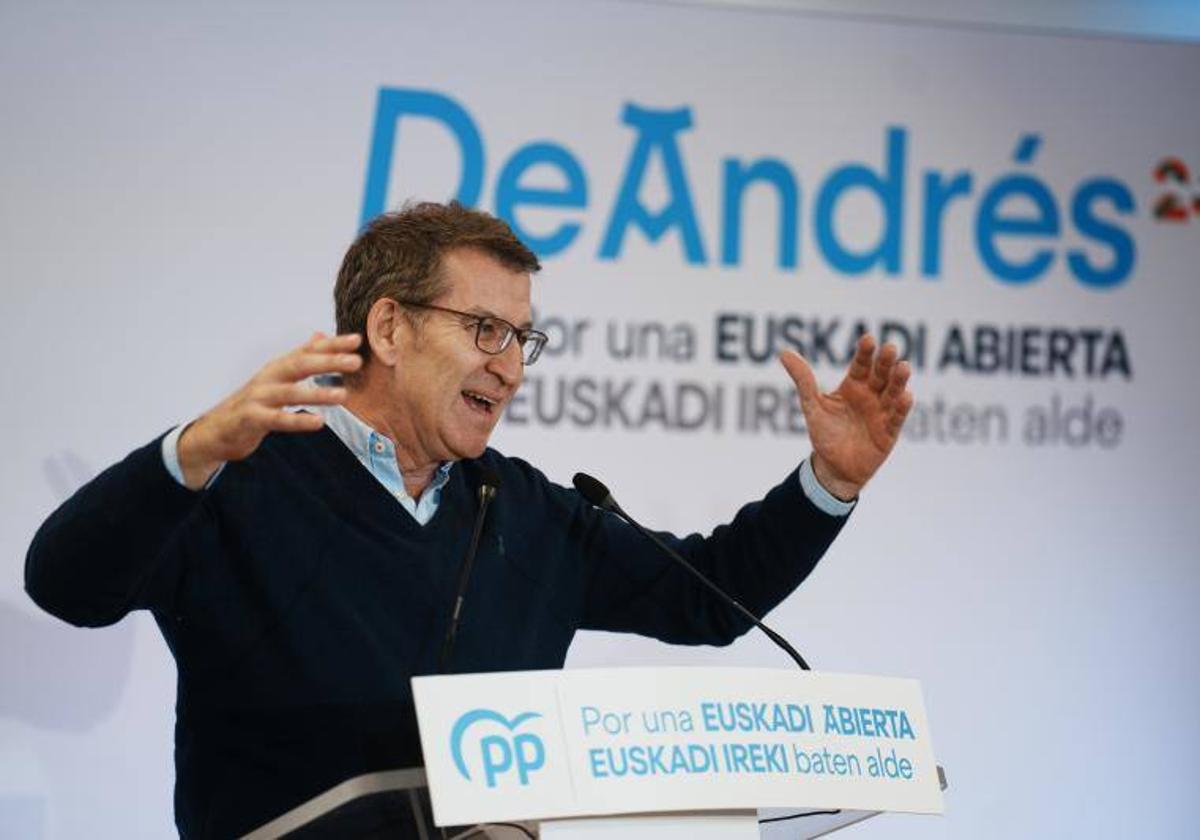Alberto Núñez Feijóo participa este sábado en un acto del PP vasco en Bilbao.