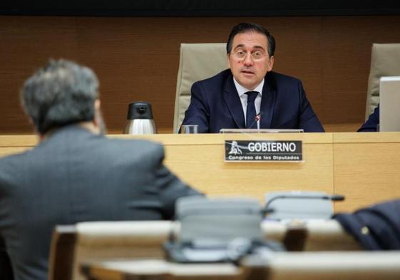 El ministro de Exteriores español, José Manuel Albares, durante la comparecencia de este lunes.