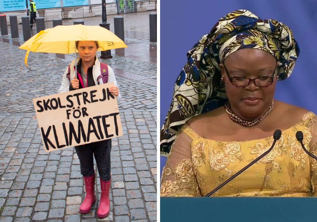 Greta Thunberg a la izquierda y Leymah Roberta Gbowee a la derecha