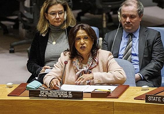 La enviada especial de la ONU sobre violencia sexual, Pramila Patten, durante su intervención el lunes en el Consejo de Seguridad.