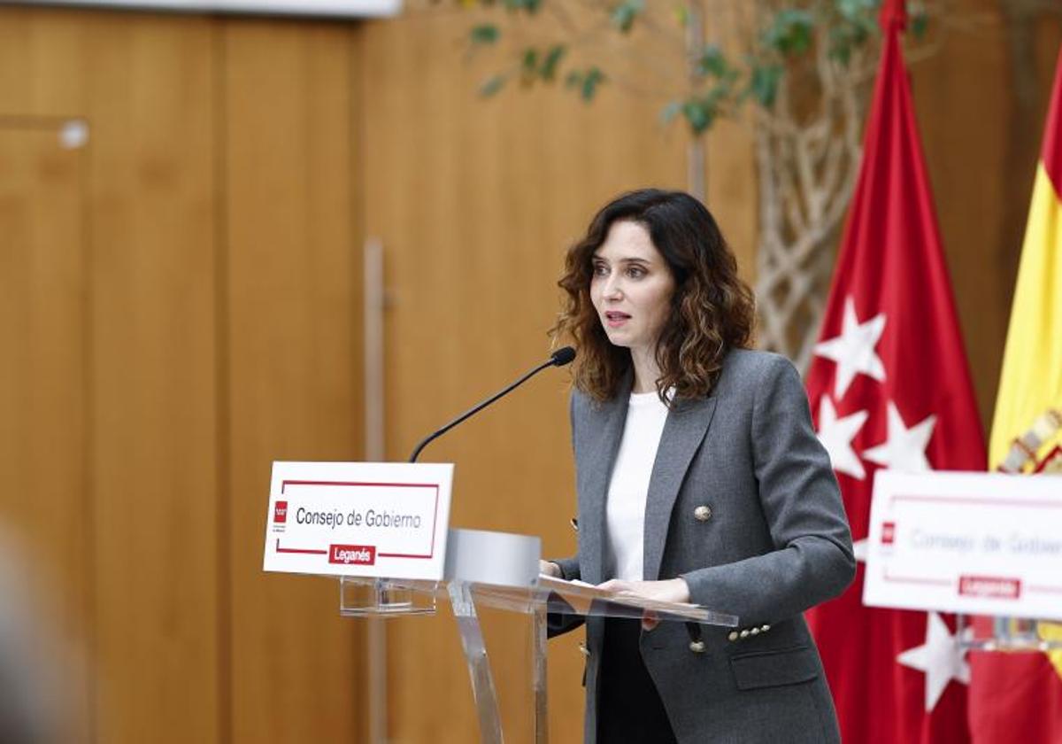 Isabel Díaz Ayuso, presidenta madrileña, en la rueda de prensa tras el Consejo de Gobierno