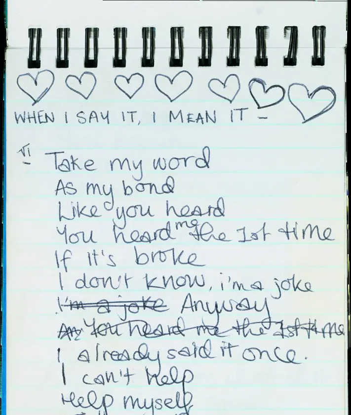 Secondary image 2 - Amy Winehouse manuscripts, with shopping list and song lyrics.