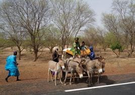 Una familia de senegaleses tras una jornada en el campo