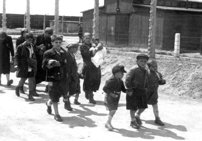 Mayıs 1944'te Birkenau'daki gaz odasına giden kadınlar ve çocuklar.