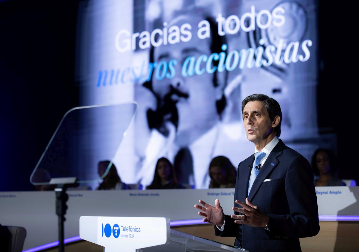 El presidente de Telefónica, José María Álvarez-Pallete, en la junta de este viernes.