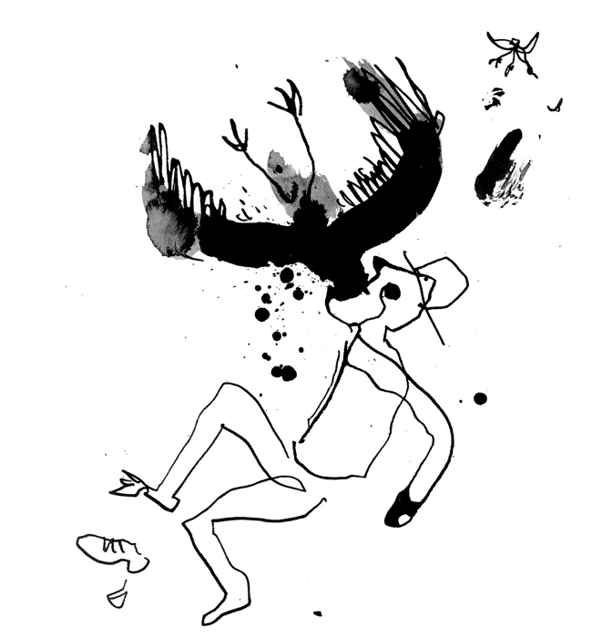 Dibujo de Arturo Garrido para ilustrar el cuento de Kafka ‘Había un buitre’.