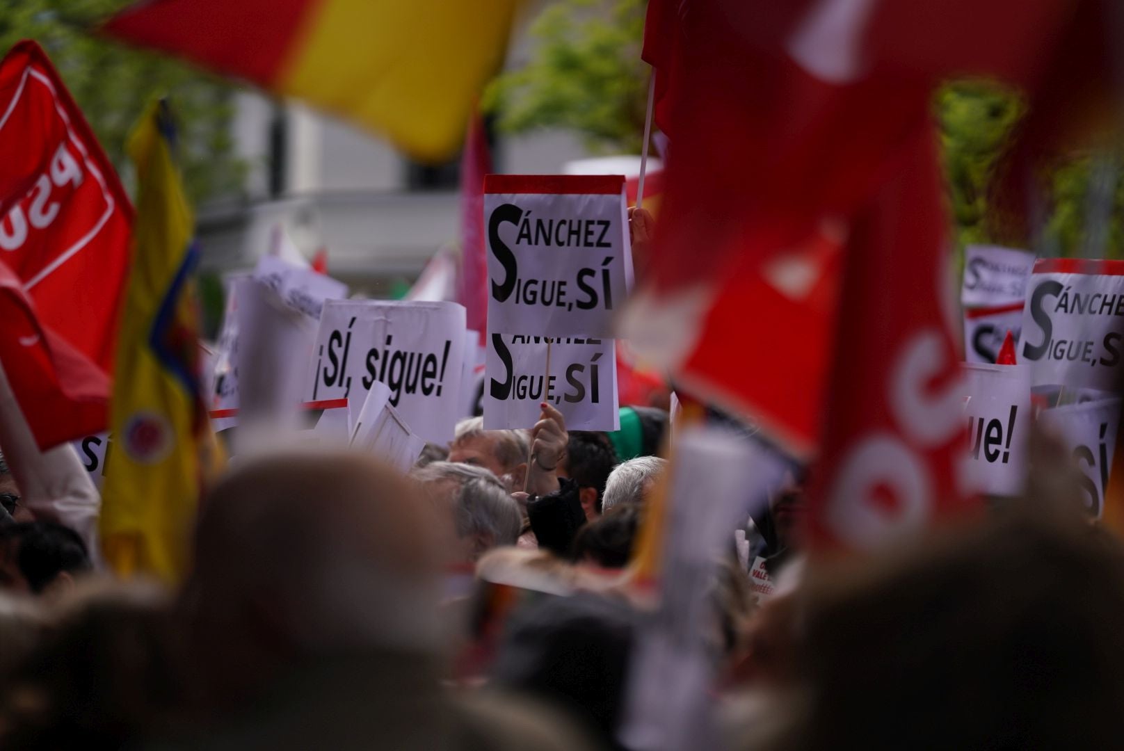 Los concentrados han podido seguir el comité federal del PSOE por unas pantallas colocadas en la calle, 