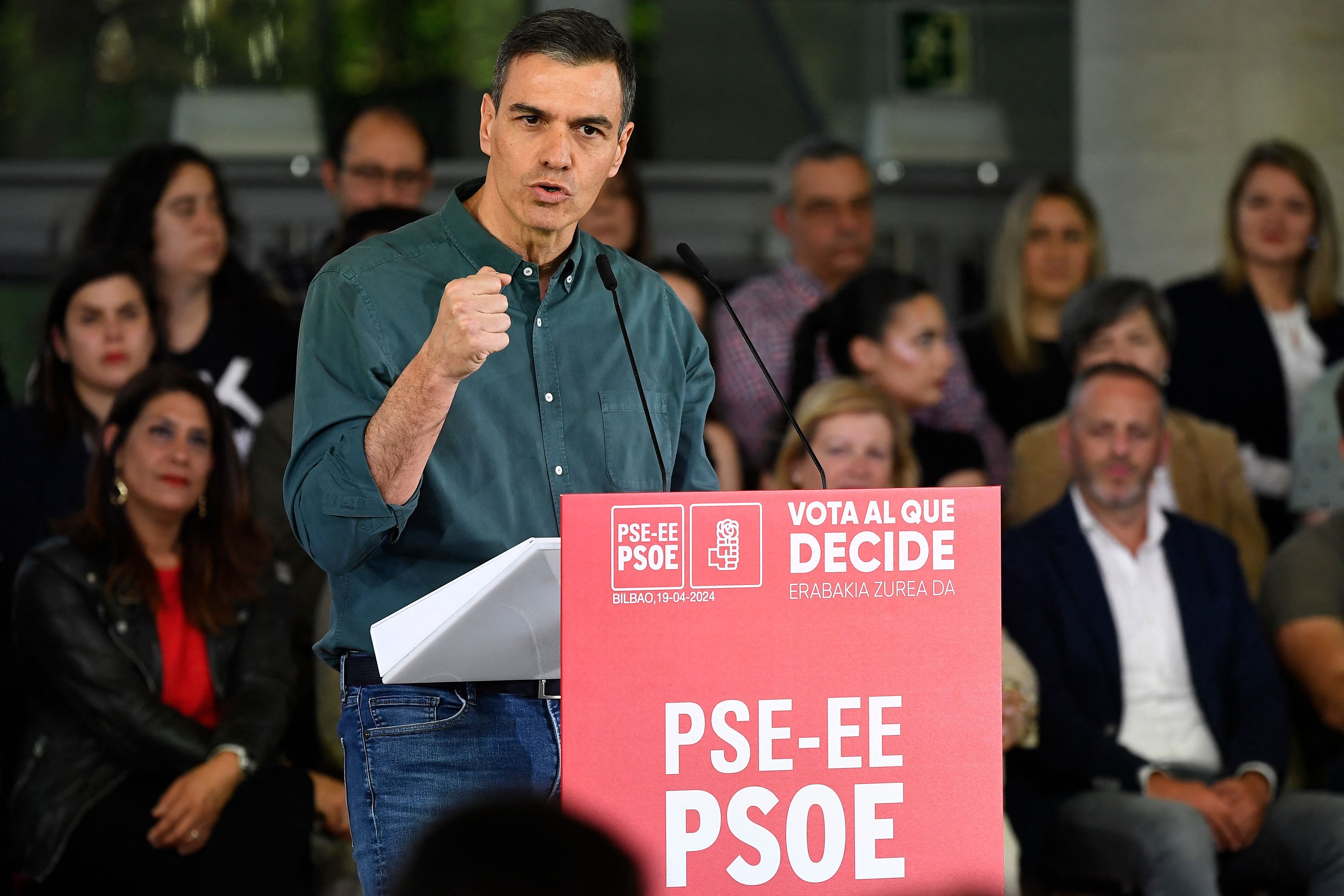 El presidente del Gobierno, Pedro Sánchez, durante un mitin