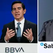 El presidente de BBVA, Carlos Torres, y el del Banco Sabadell, Josep Oliu.