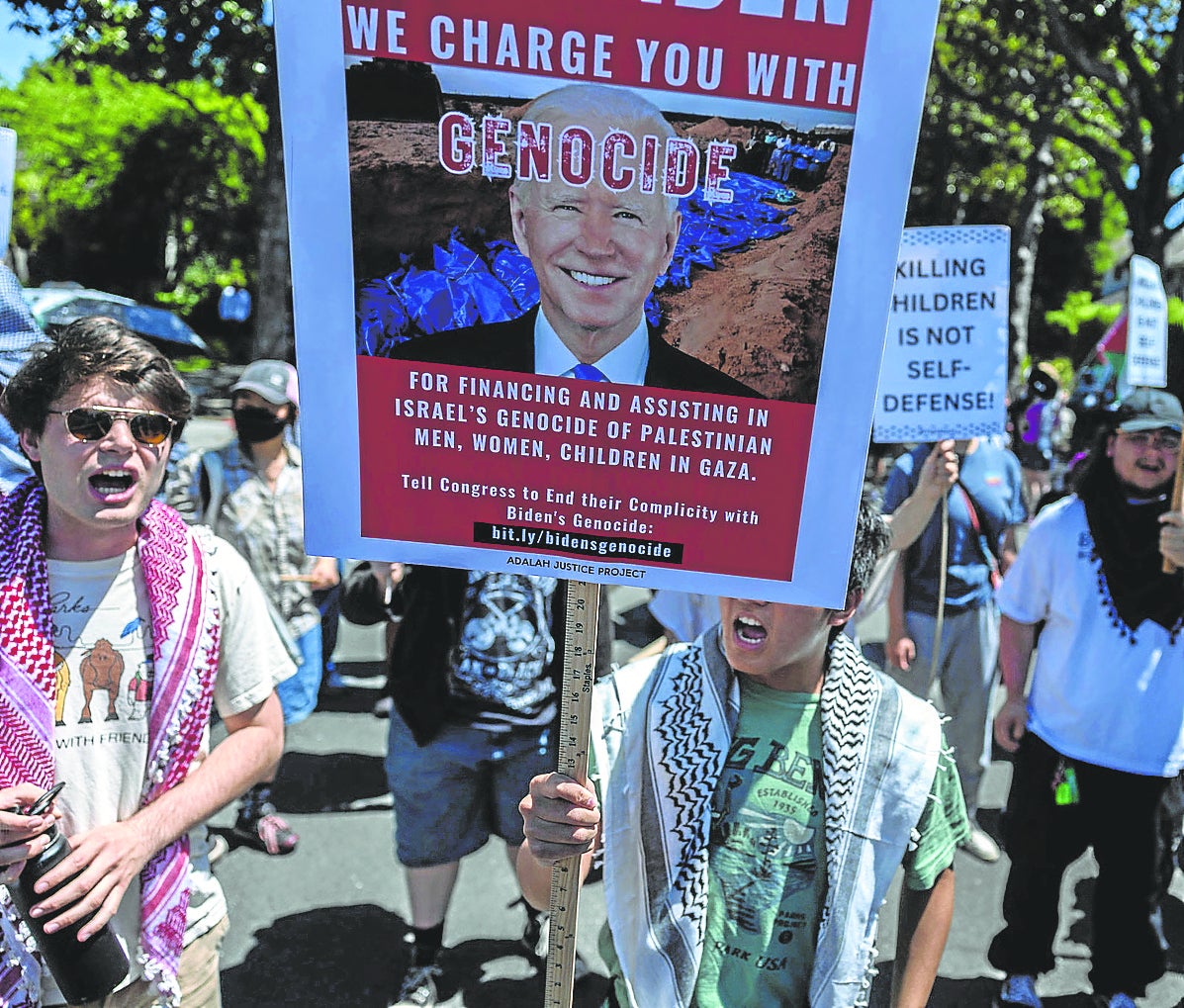 Protesta en Estados Unidos contra la política de Biden en favor de Israel.