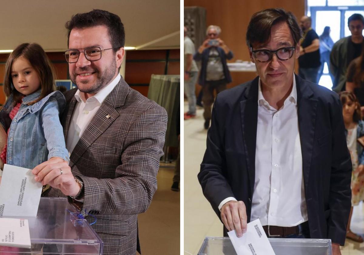 Pere Aragonès y Salvador Illa ejerciendo su derecho al voto.