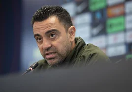 Xavi Hernández, en la rueda de prensa previa al Barça-Rayo.