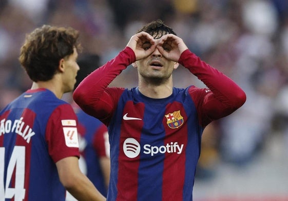 Pedri celebra un gol ante el Rayo.