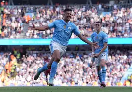 Rodri Hernández celebra su gol ante el West Ham.