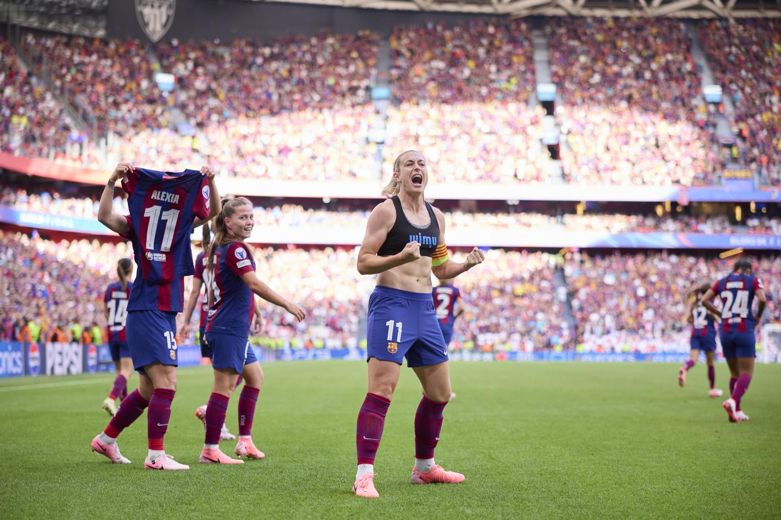 Alexia Putellas celebra con rabia su gol ante el Lyon en la final de la Champions en San Mamés.