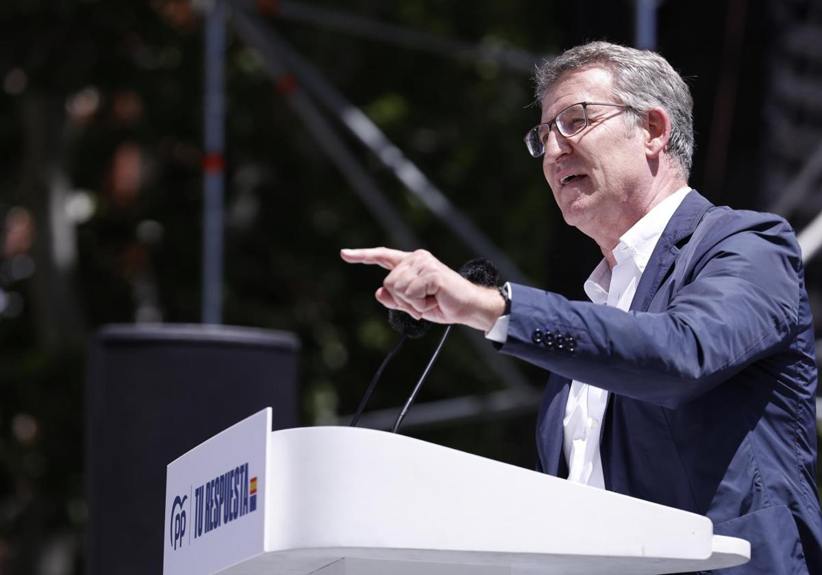 Alberto Núñez Feijóo, líder del Partido Popular, en la manifestación de ayer, en Madrid