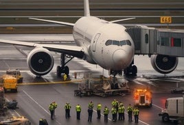 Equipos de emergencia rodean el avión de KLM en el que se produjo el trágico suceso.