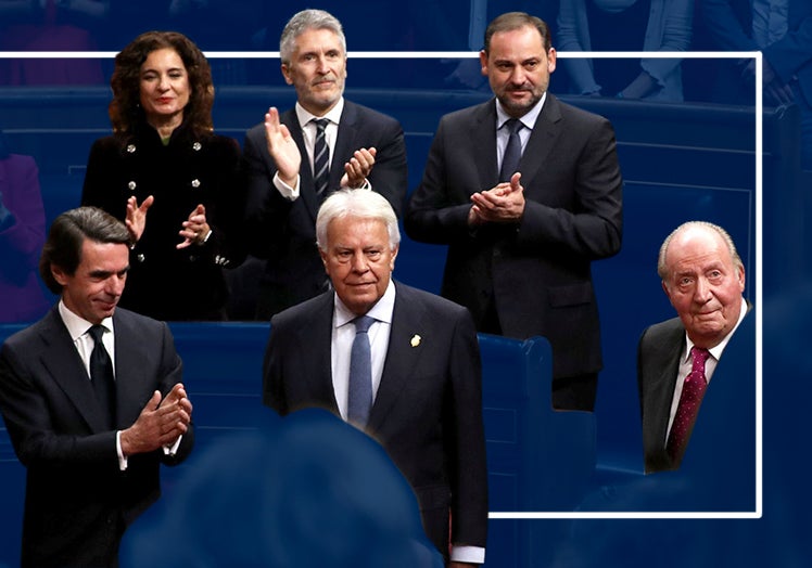 Miembros del gobierno y presidentes anteriores aplauden a Juan Carlos en el Congreso.