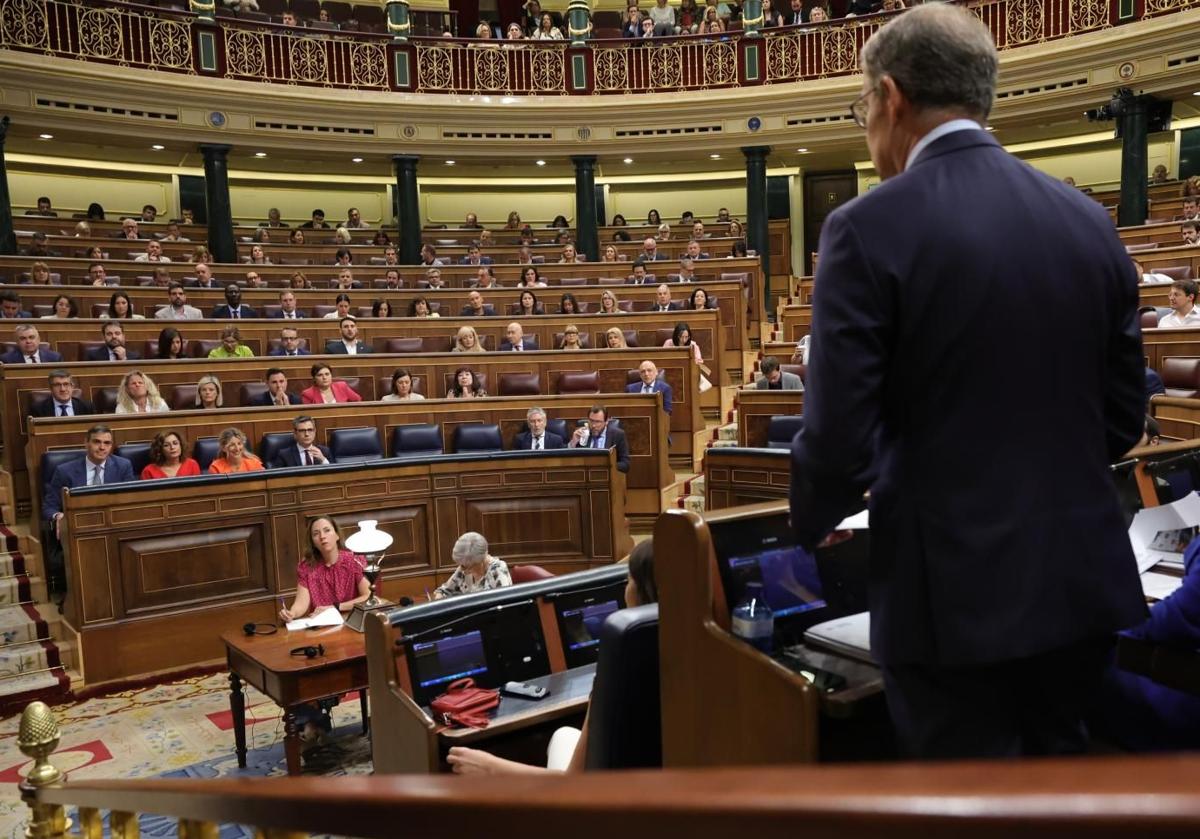 Alberto Núñez Feijóo interpela a Pedro Sánchez en la última sesión de control al Gobierno.