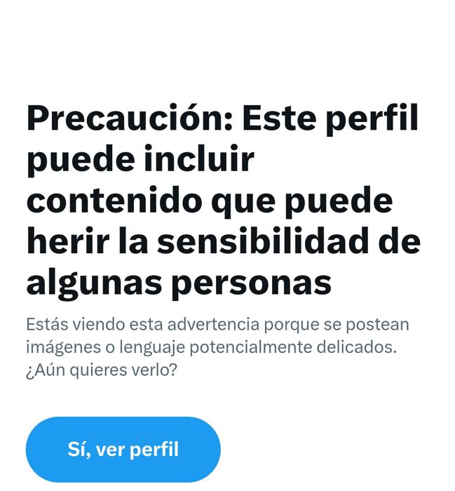 Avertencia en una cuenta que publica pornografía.