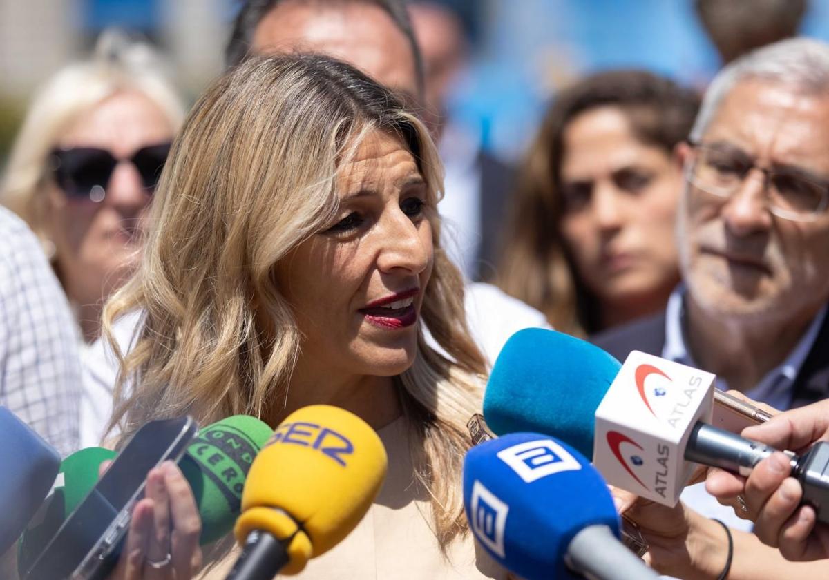 La vicepresidenta segunda, Yolanda Díaz, en un acto de Sumar en Oviedo.