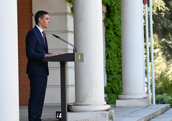 Pedro Sánchez durante la comparecencia tras su primera carta a la ciudadanía