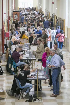 Varios votantes ejercen su derecho al voto para los comicios europeos