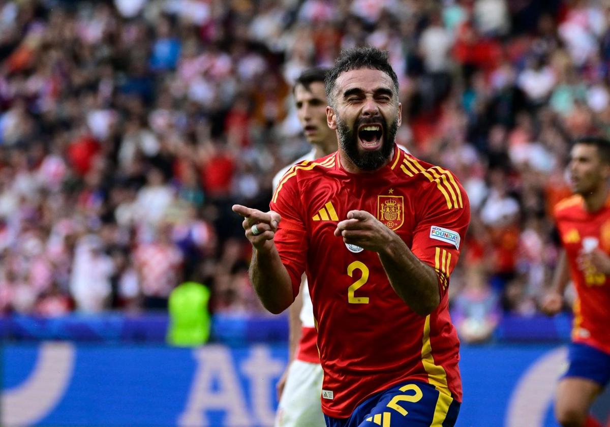 Carvajal celebra su gol ante Croacia.