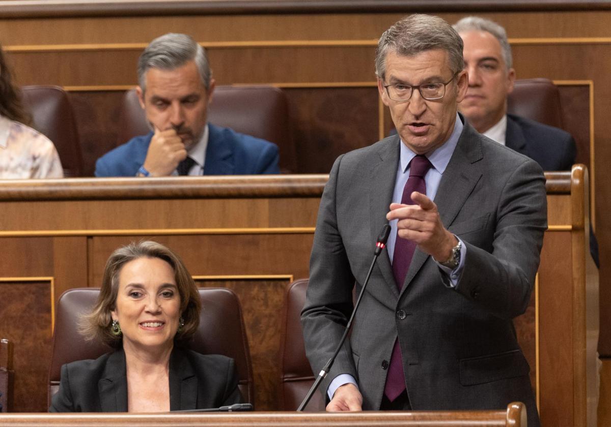 Alberto Núñez Feijóo, líder del PP, en la sesión de control de este miércoles, en el Congreso