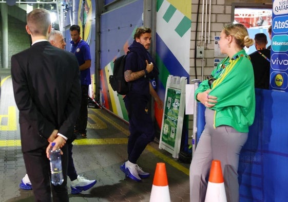 Antoine Griezmann, antes de su conferencia de prensa en Leipzig.