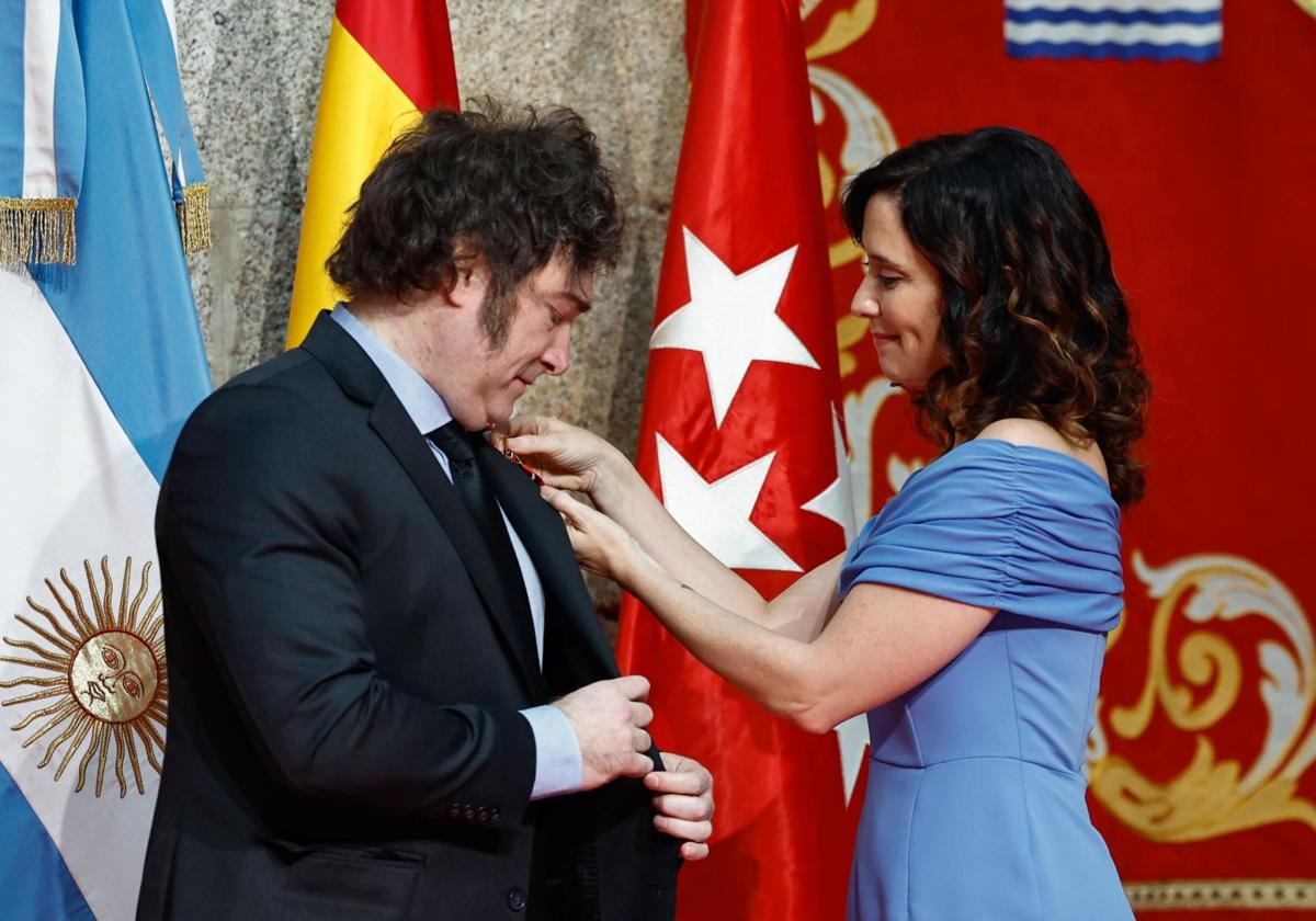 Javier Milei, presidente de Argentina e Isabel Díaz Ayuso, presidenta de la Comunidad de Madrid.