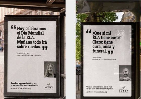 Dos de las piezas de la campaña contra la ELA de la Fundación Francisco Luzón.