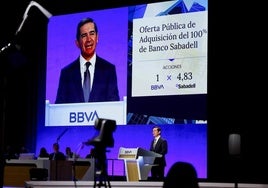 Carlos Torres durante su intervención en la última junta extraordinaria de BBVA.