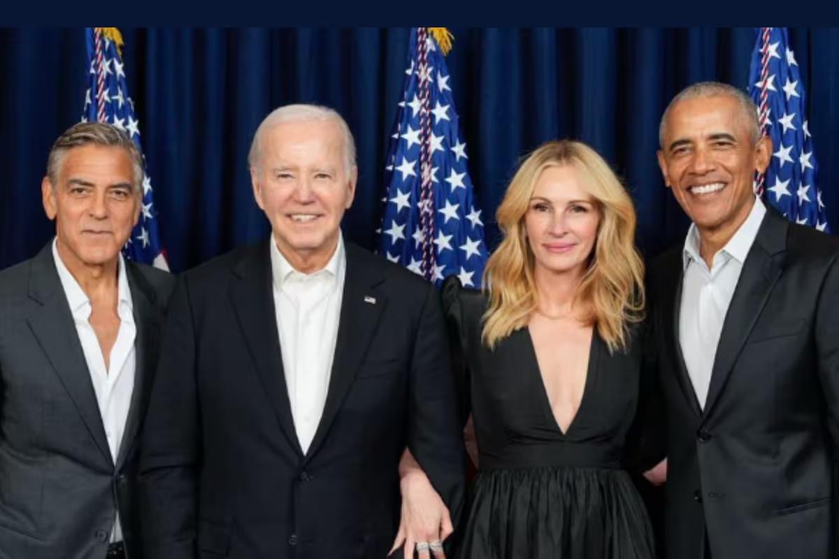 George Clooney, Joe Biden, Julia Roberts y Barack Obama, recientemente en Los Angeles,