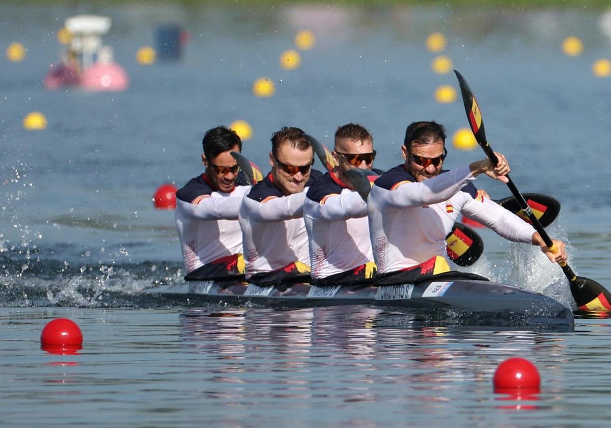 Saúl Craviotto Carlos Arevalo, Marcus Cooper y Rodrigo Germade, en el K4 500,