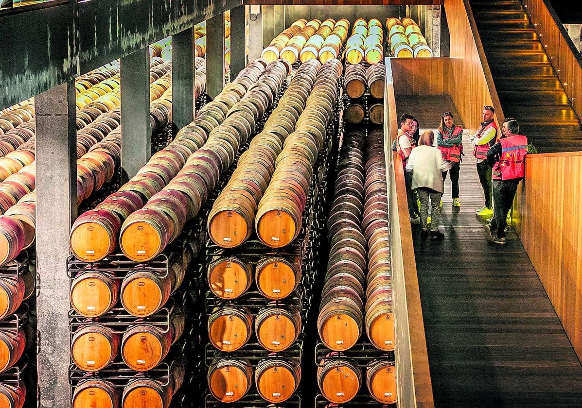 Nave de barricas de Campo Viejo, en Logroño, la bodega con mayor capacidad para el envejecimiento de vinos de Rioja.