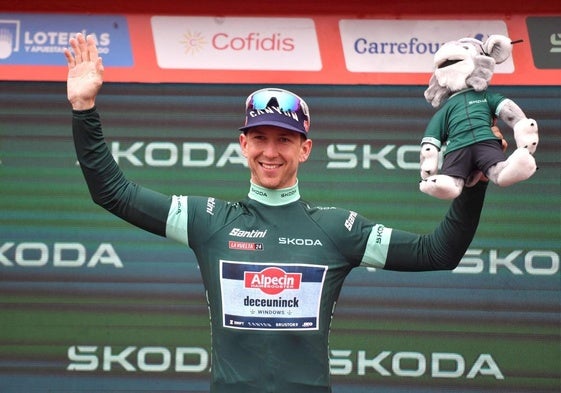 Kaden Groves celebra su victoria en Santander.