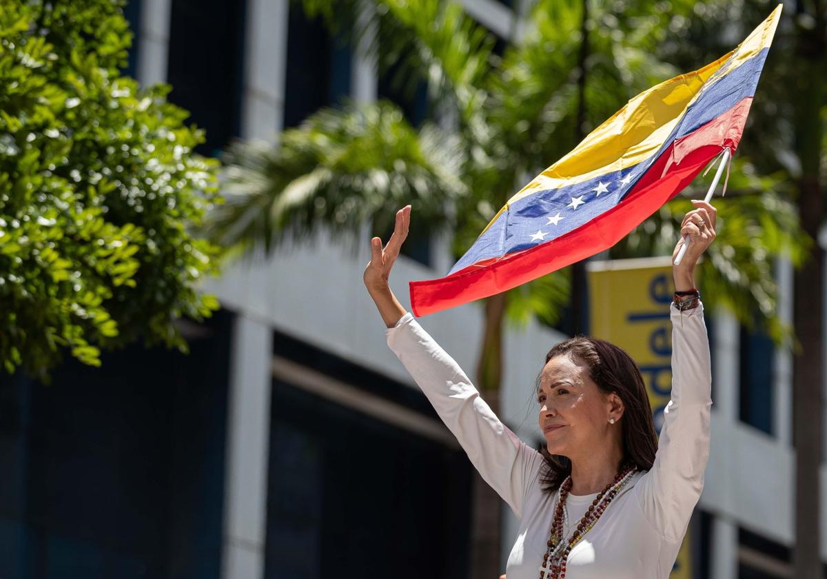 María Corina Machado, en su última aparición pública liderando una protesta en las calles de Caracas.