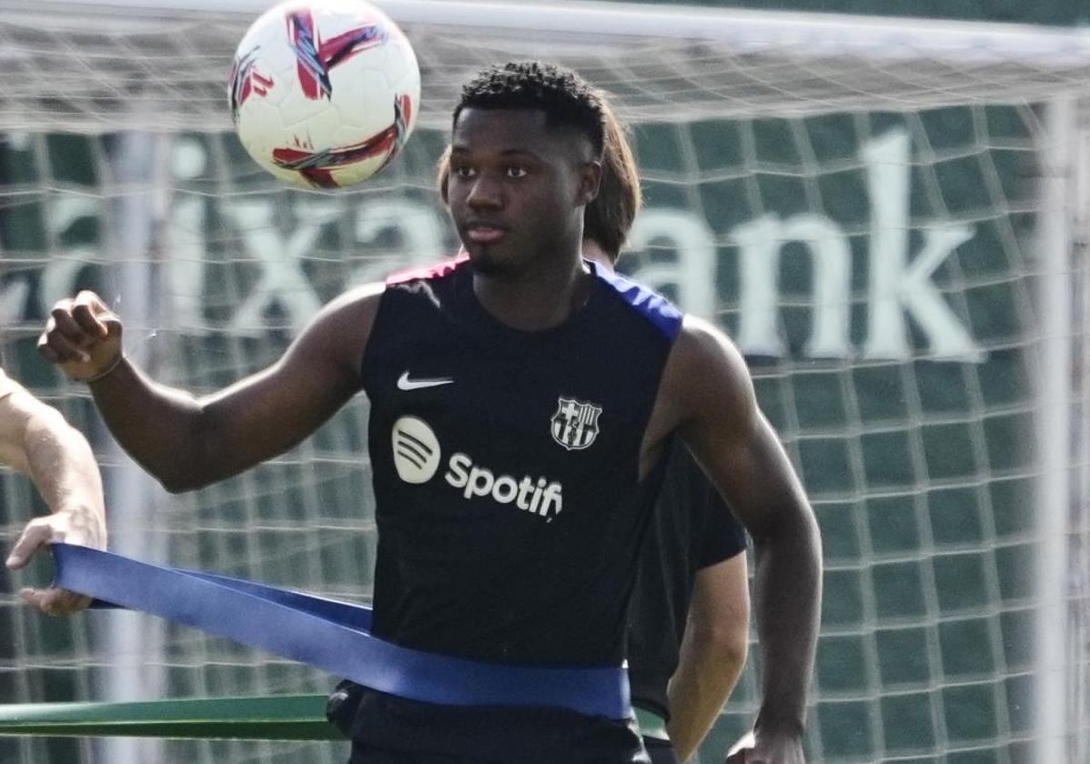 Ansu Fati, durante un entrenamiento con el Barça.