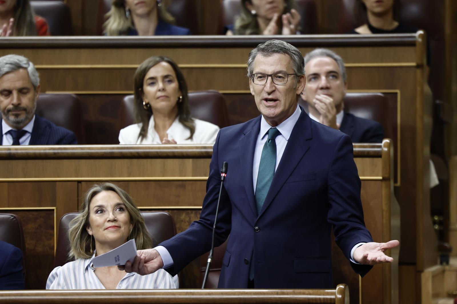 Alberto Núñez Feijóo, líder del PP, en la sesión de control de hoy