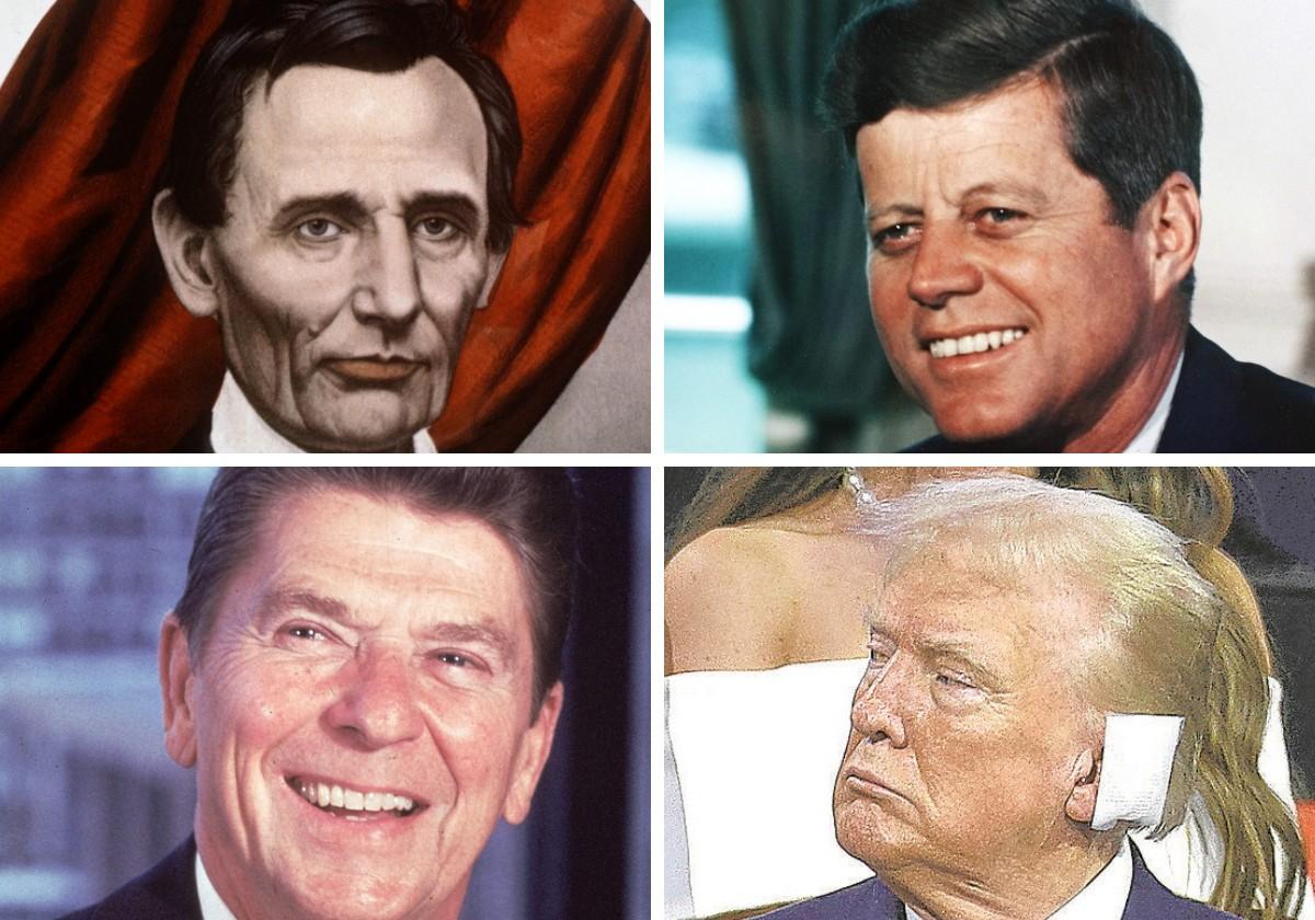 Los presidentes de EE UU Abraham Lincoln, John F. Kennedy, Ronald Reagan y Donald Trump.