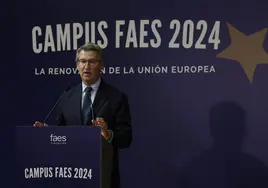 Alberto Núñez Feijóo, presidente del PP, en el foro de FAES